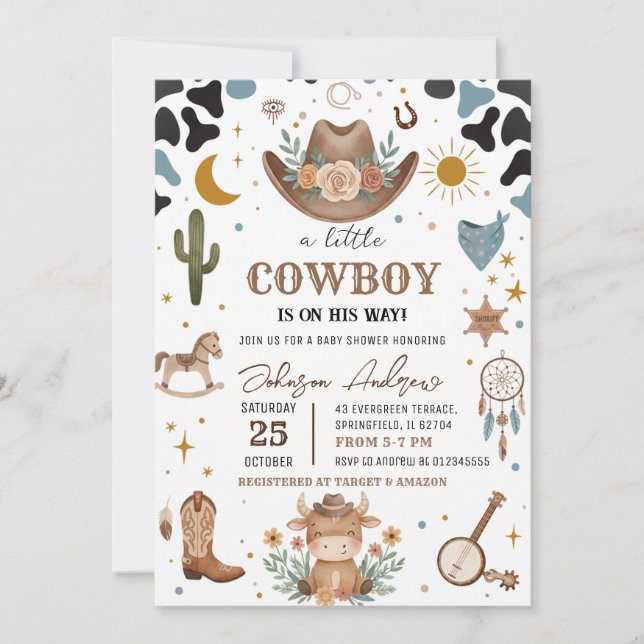 Invitation de Baby Shower pour Petit Cow-Boy Perso (Devant)