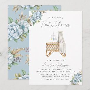 Invitation de Baby Shower pour Petit Garçon Floral