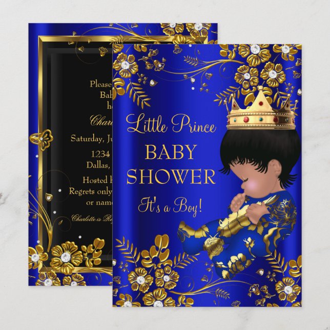 Invitation de Baby Shower pour Prince Garçon Bleu  (Devant / Derrière)