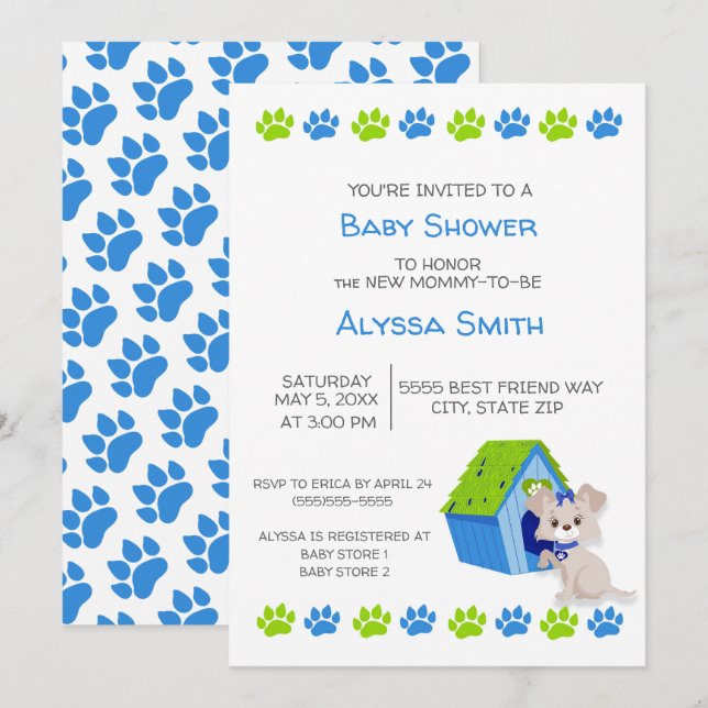 Invitation de baby shower pour un adorable chiot b (Devant / Derrière)