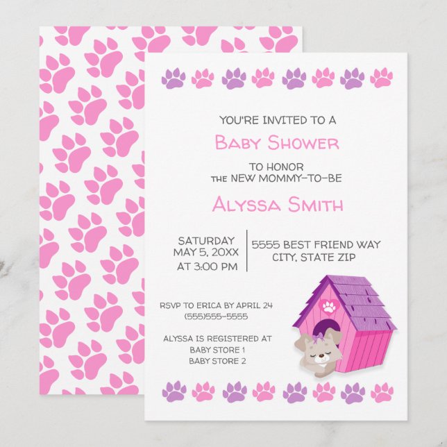Invitation de baby shower pour un adorable chiot r (Devant / Derrière)