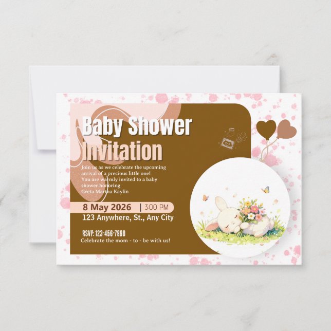 Invitation de Baby Shower pour une Douce Lapine Pa (Devant)