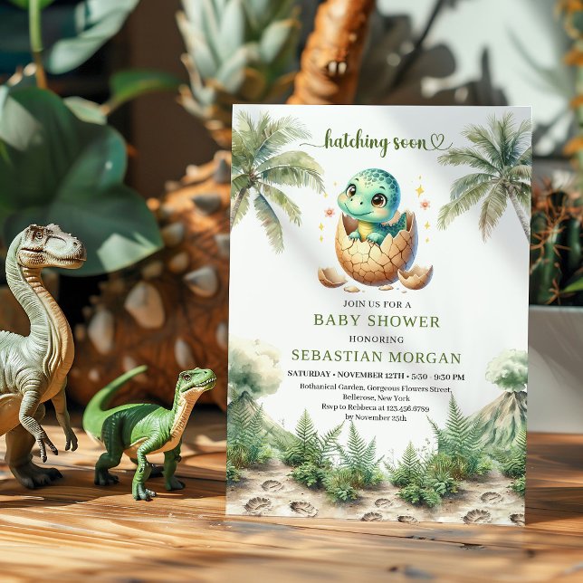 Invitation de Baby Shower pour une Éclosion de Din (Playful Hatching Soon Dino Baby Shower Invitation)