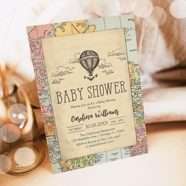 Invitation de baby shower pour voyage dans le mond (Créateur téléchargé)