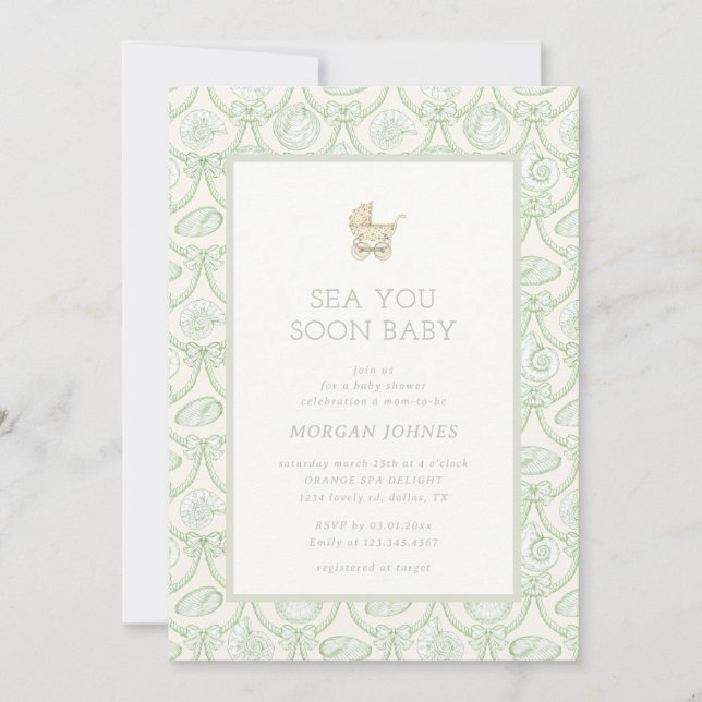 Invitation de baby shower prépa Côquette Côtière (Devant)