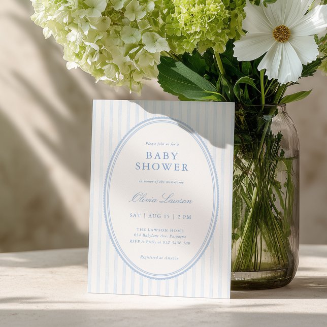 Invitation de baby shower préparatoire à rayures b (Créateur téléchargé)