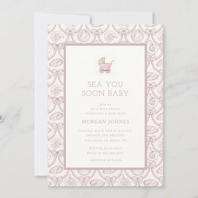 Invitation de Baby Shower Préparé Couquette Côté M (Devant)