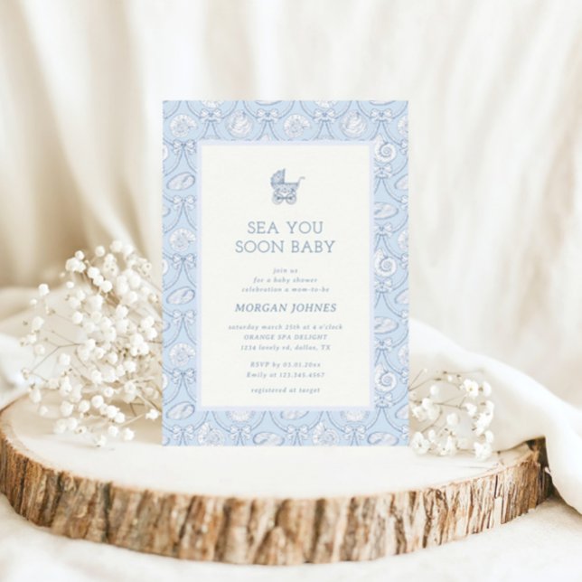 Invitation de baby shower Preppy Coquette Côtière (Créateur téléchargé)