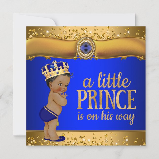 Invitation de Baby Shower Prince Bleu Royal Or (Devant)