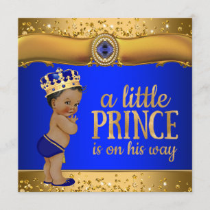 Invitation de Baby Shower Prince Bleu Royal Or