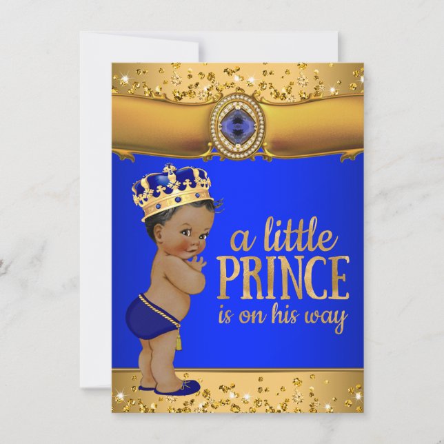 Invitation de Baby Shower Prince Bleu Royal Or (Devant)