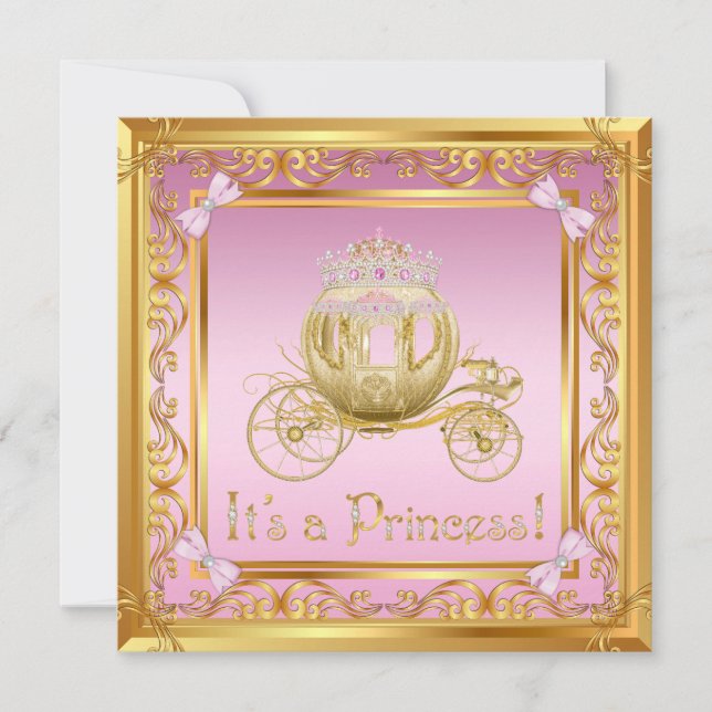 Invitation de Baby Shower Princesse en Or Rose Élé (Devant)
