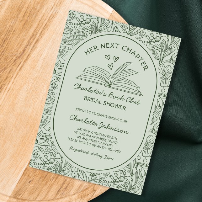 Invitation de Baby Shower Prochain Chapitre Livre  (Next Chapter Book Club Sage Green Bridal Shower Invitation)