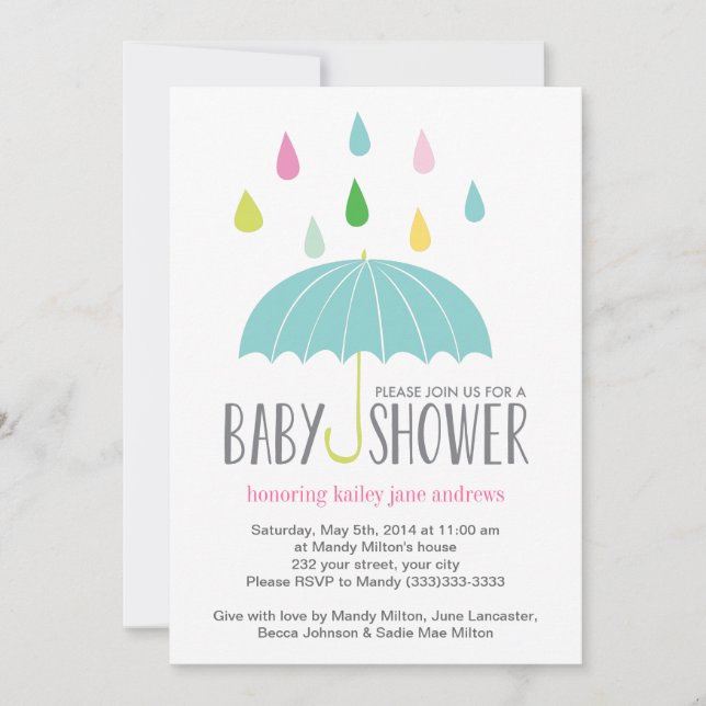 Invitation de Baby shower Raindrops coloré (Devant)