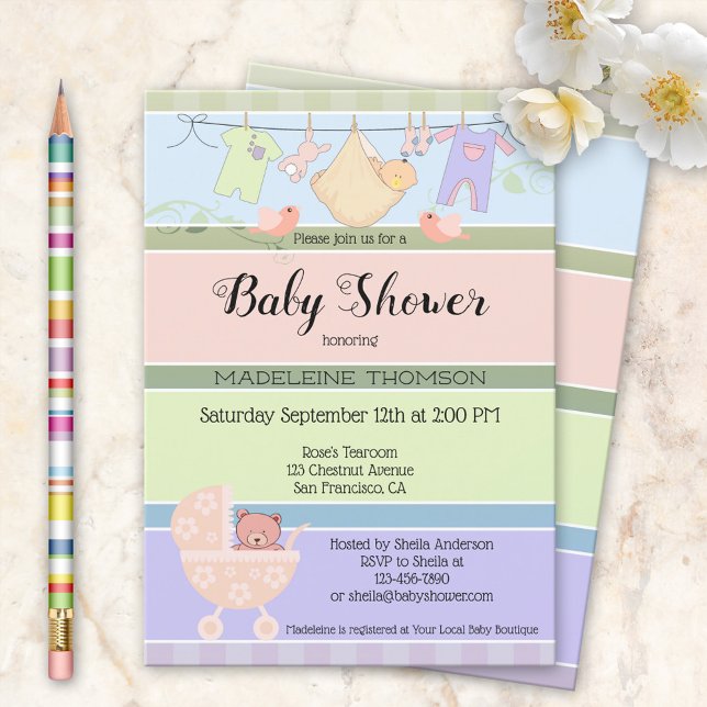 Invitation de Baby shower rayé Pastel (Créateur téléchargé)