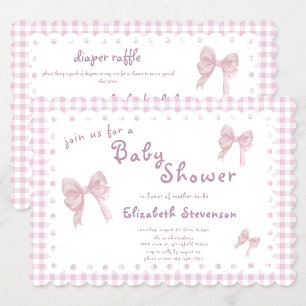 Invitation de baby shower recto-verso rose à carre