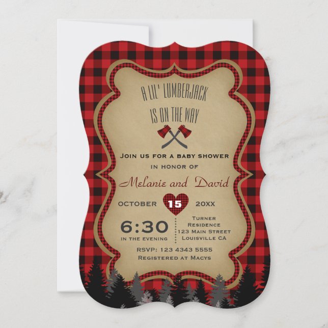 Invitation de Baby shower Red Buffalo Little Lumbe (Devant)