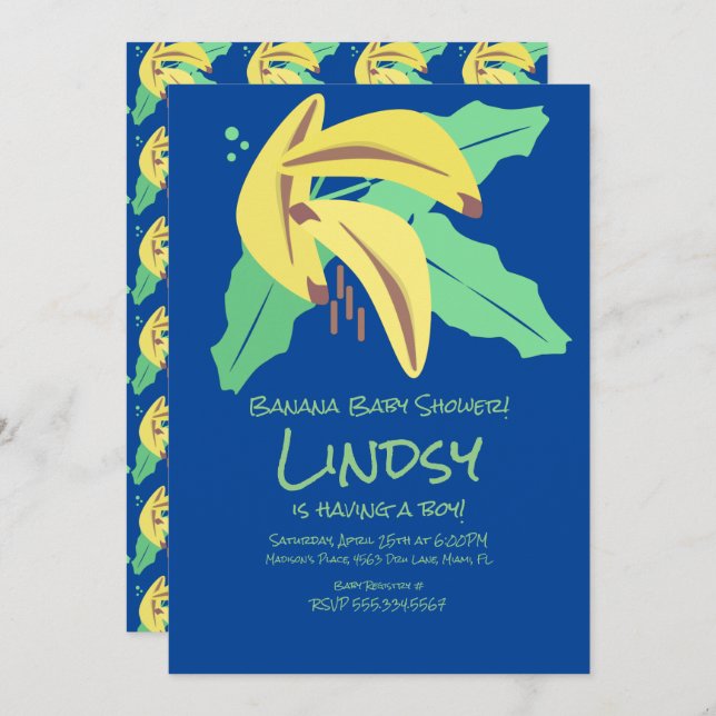 Invitation de Baby shower Retro Banana Blue Boy (Devant / Derrière)