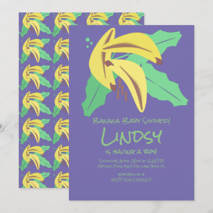 Invitation de Baby Shower Rétro Banane Violette