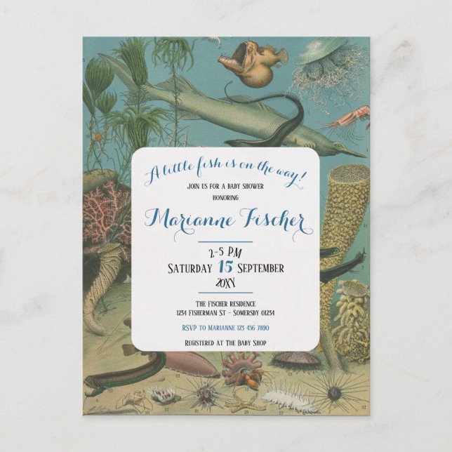 Invitation de baby shower rétro côtière sous la me (Devant)