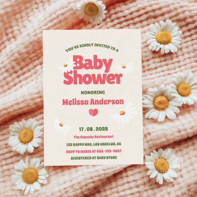 Invitation de baby shower rétro Daisy pour fille (Créateur téléchargé)