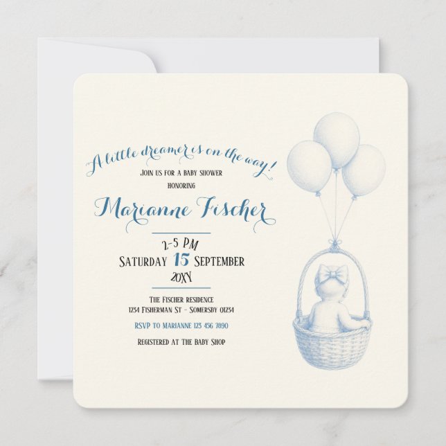 Invitation de Baby Shower Rétro Fantaisiste pour F (Devant)