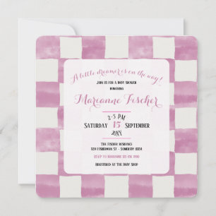 Invitation de baby shower rétro fille rose à carre