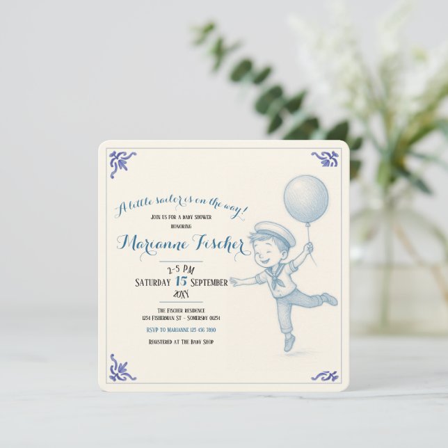 Invitation de Baby Shower Rétro Nautical pour Garç (Debout devant)