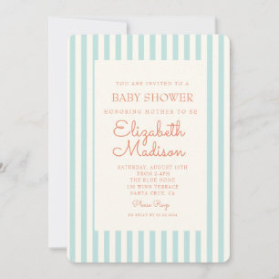 Invitation de Baby shower rétro rayé bleu
