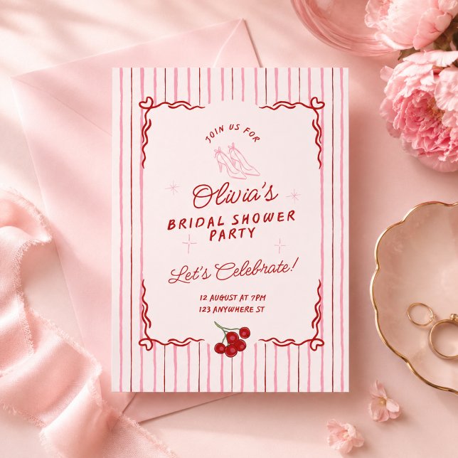 Invitation de baby shower rétro rose et rouge pour (Créateur téléchargé)