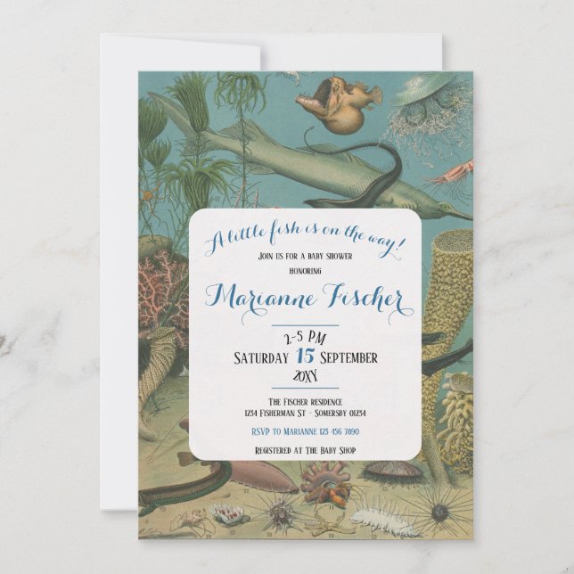 Invitation de Baby Shower Rétro Sous l'Océan (Devant)