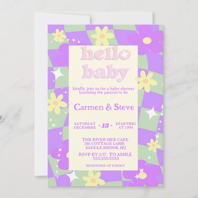 Invitation de baby shower Retro super Checkerboard (Devant)