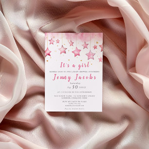 Invitation de baby shower rêveuse aux étoiles rose