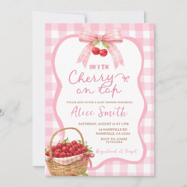 Invitation de Baby Shower Rose à carreaux Gingham  (Devant)