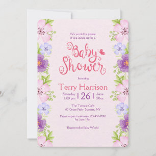 Invitation de Baby shower rose à la frontière fleu