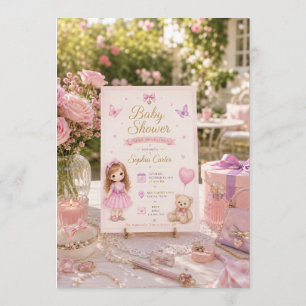 Invitation de baby shower rose avec une jolie fill