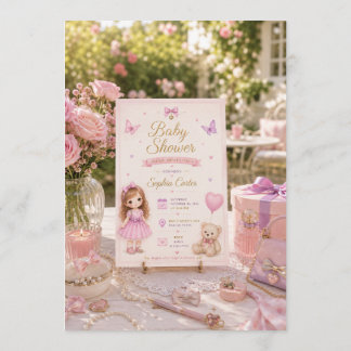 Invitation de baby shower rose avec une jolie fill