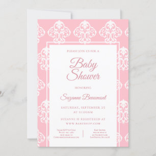 Invitation de Baby Shower Rose Blanc Baroque Bohèm