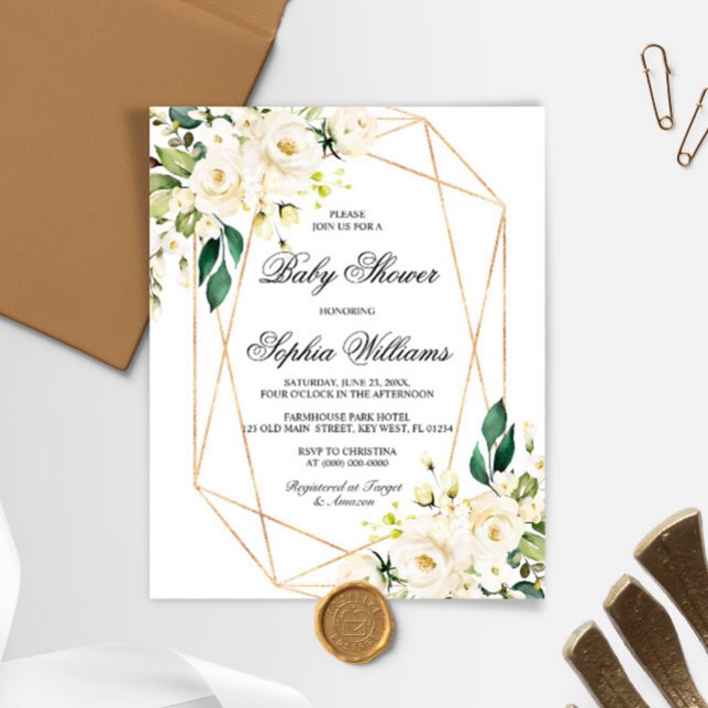 Invitation de baby shower rose blanche et verte à  (Créateur téléchargé)