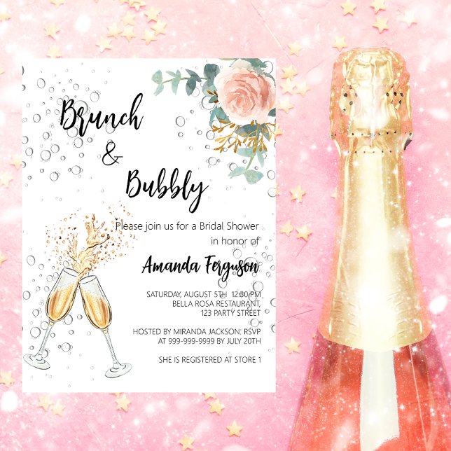 Invitation de Baby Shower Rose Budget Brunch Bubbl (Créateur téléchargé)