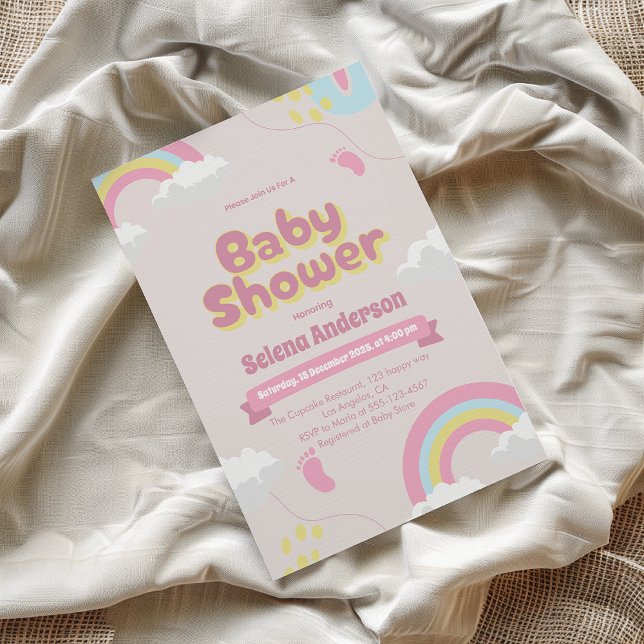 Invitation de Baby shower rose doux avec Rainbows (Créateur téléchargé)
