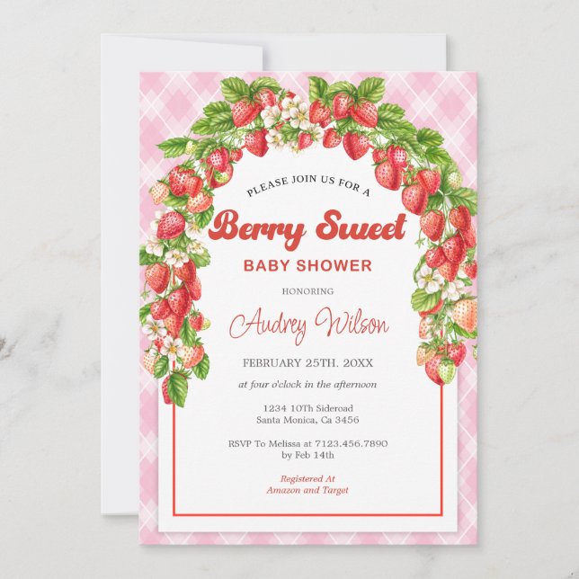 Invitation de Baby shower rose doux Berry (Devant)