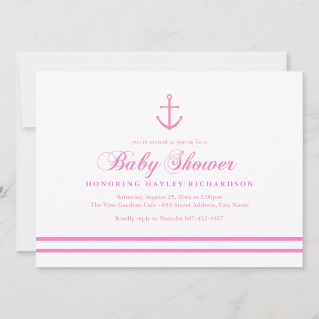Invitation de Baby Shower Rose et Blanc sur le thè (Devant)