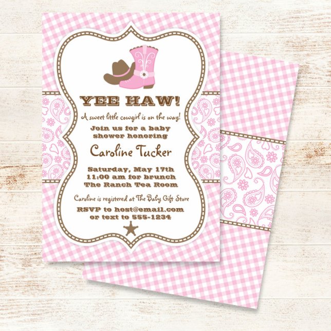 Invitation de Baby shower rose et Brown Cowgirl (Créateur téléchargé)