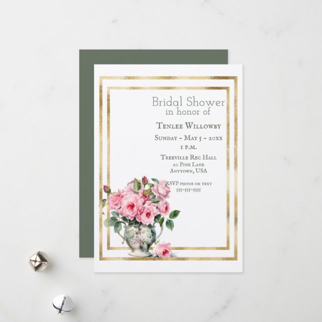 Invitation de Baby Shower Rose et Vert (Devant/Arrière en situation)