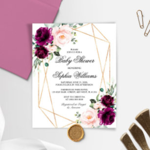 Invitation de Baby shower rose et violet à budget
