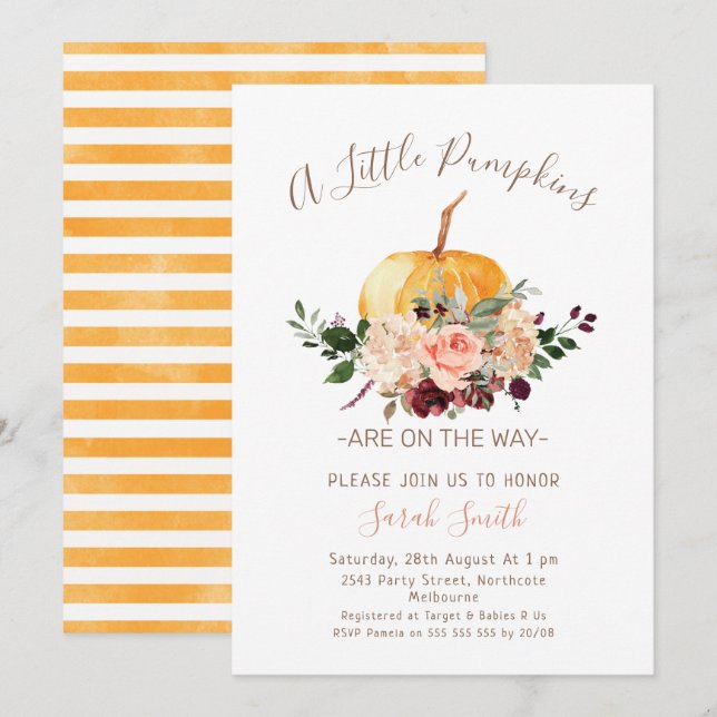 Invitation de Baby shower rose Floral Little Citro (Devant / Derrière)