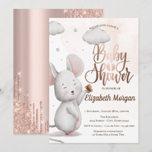 Invitation de baby shower Rose Gold Glitter Drips