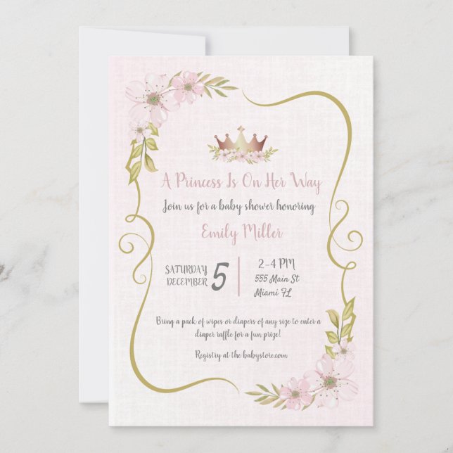 Invitation de baby shower rose gold princesse (Devant)