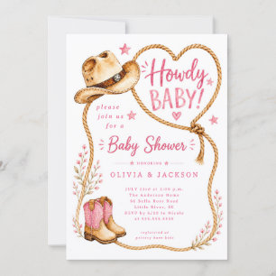 Invitation de Baby Shower Rose Howdy
